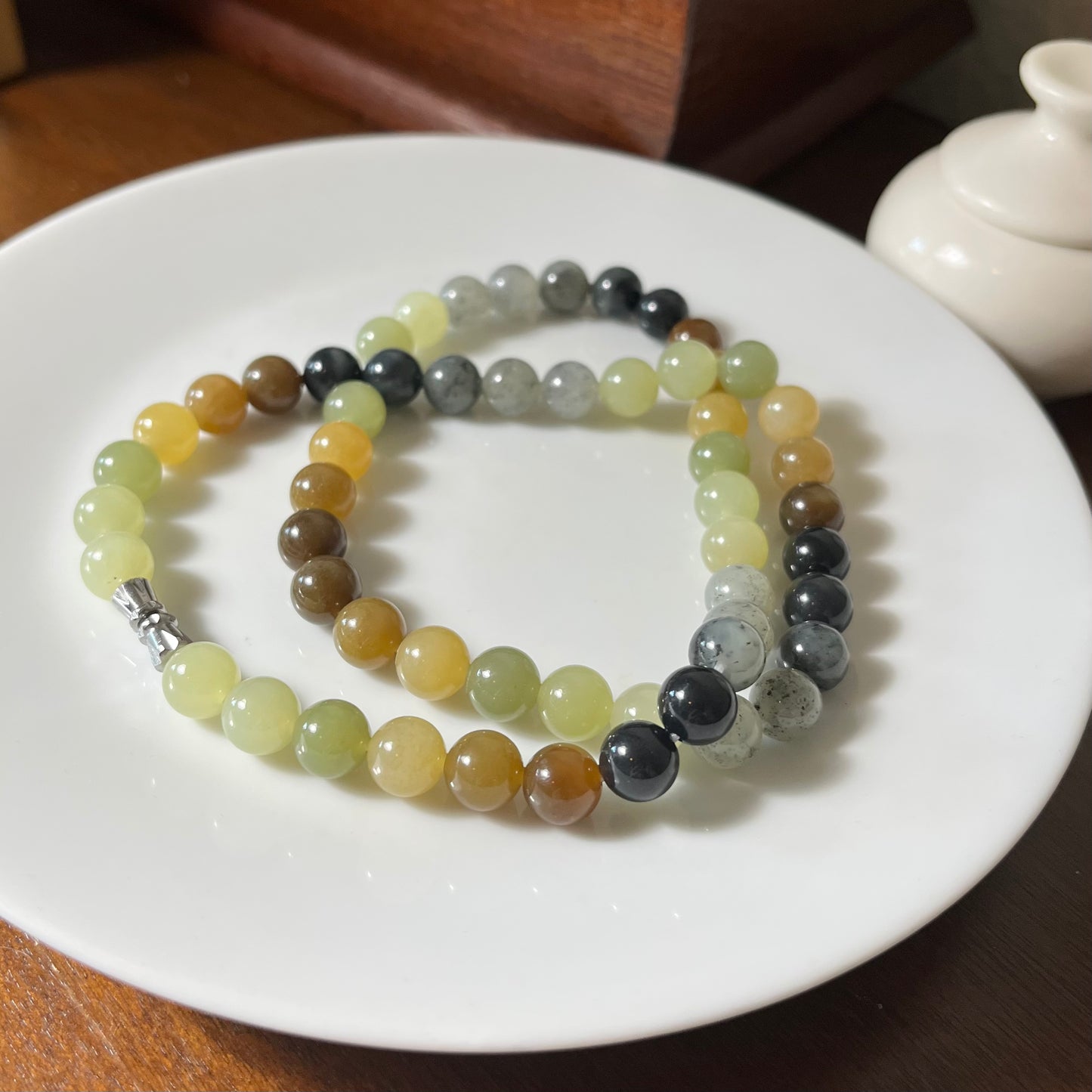Certified Genuine Loulan multi-color Hetian Jade Nephrite Jade Necklace 8mm barrel beads 18inches
