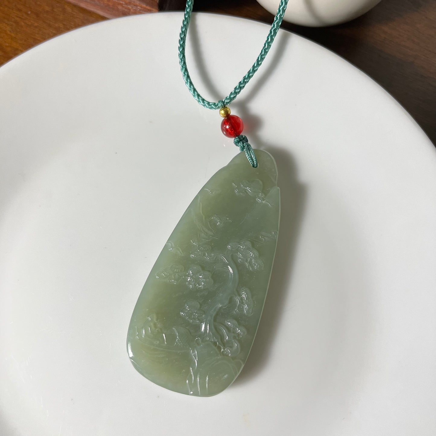 Genuine green Hetian jade Nephrite Jade pendant hand carved landscape