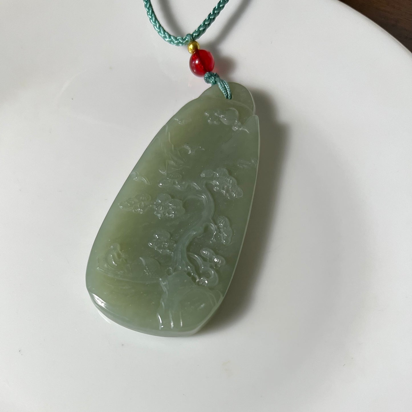 Genuine green Hetian jade Nephrite Jade pendant hand carved landscape