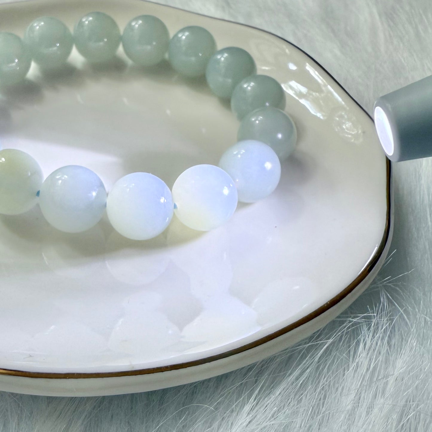 Premium genuine Hetian jade nephrite jade bracelet 6.5 inches light blue 12mm Beads