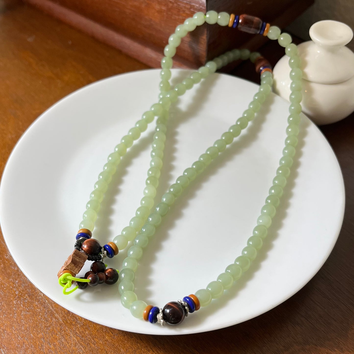 Certified Genuine Water Green Hetian Jade Nephrite Jade Necklace 6mm barrel beads 108 beads 28inches