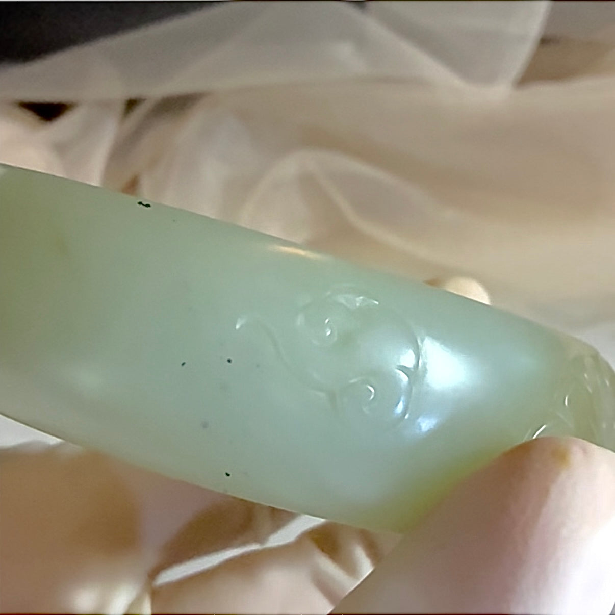 Certified Bluish-white and Sugar brown finely carved genuine nephrite jade Hetian jade bracelet bangle - inner diameter 53mm