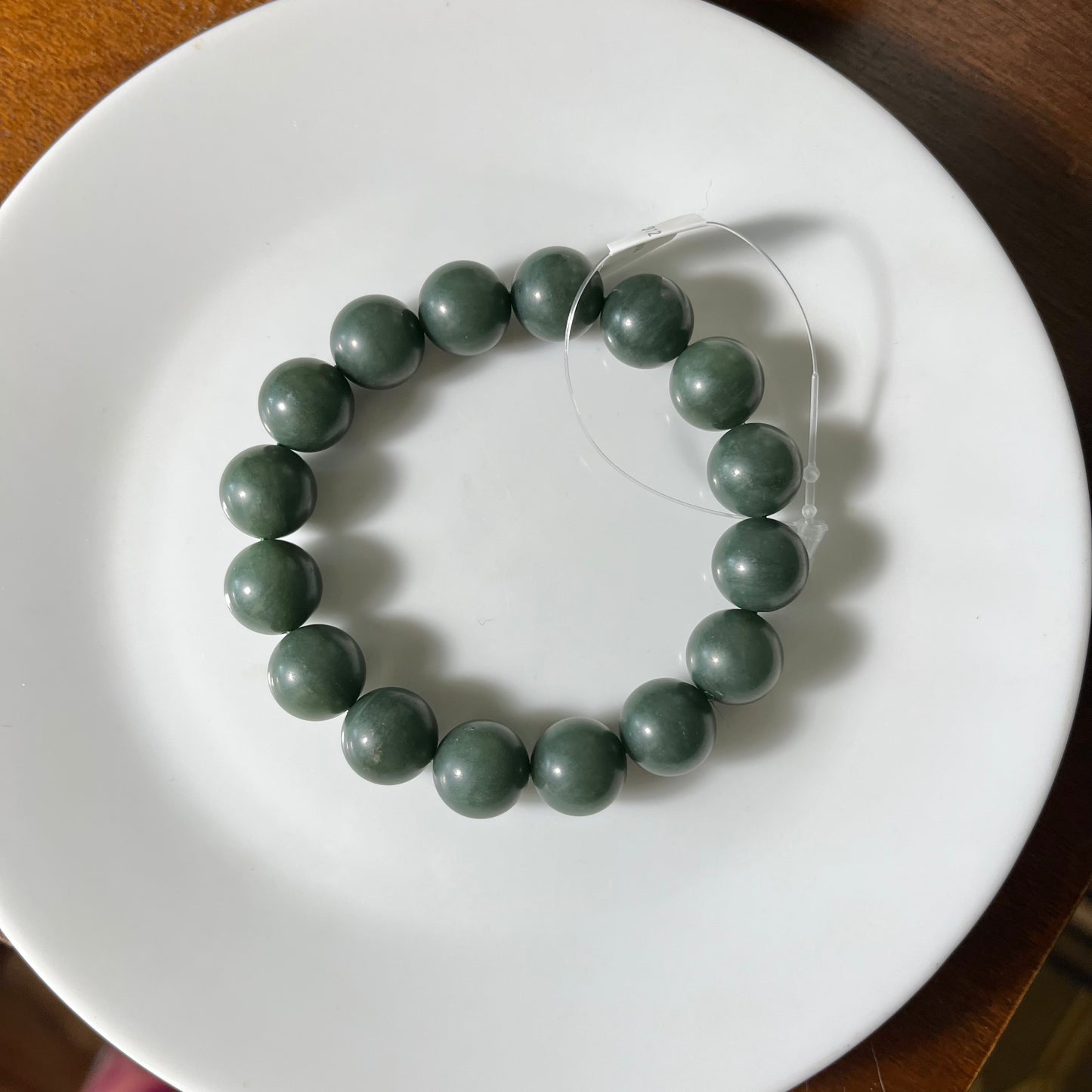 Certified Qinghai Green Hetian Jade nephrite jade Bracelet - 12 mm beads 6.75 inches