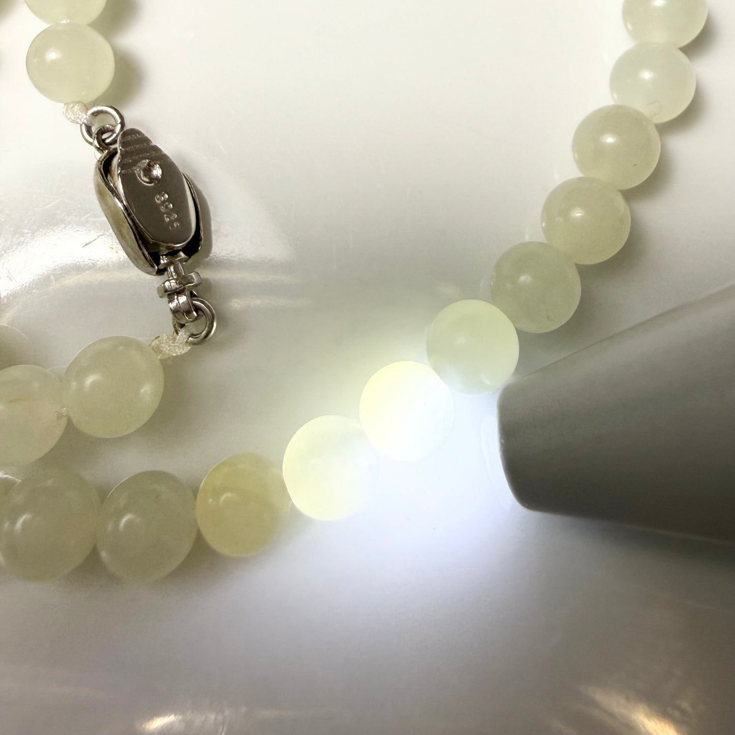 Certified Genuine White Hetian Jade Nephrite Jade Necklace 6mm barrel beads 14 inches Clavicle Necklace