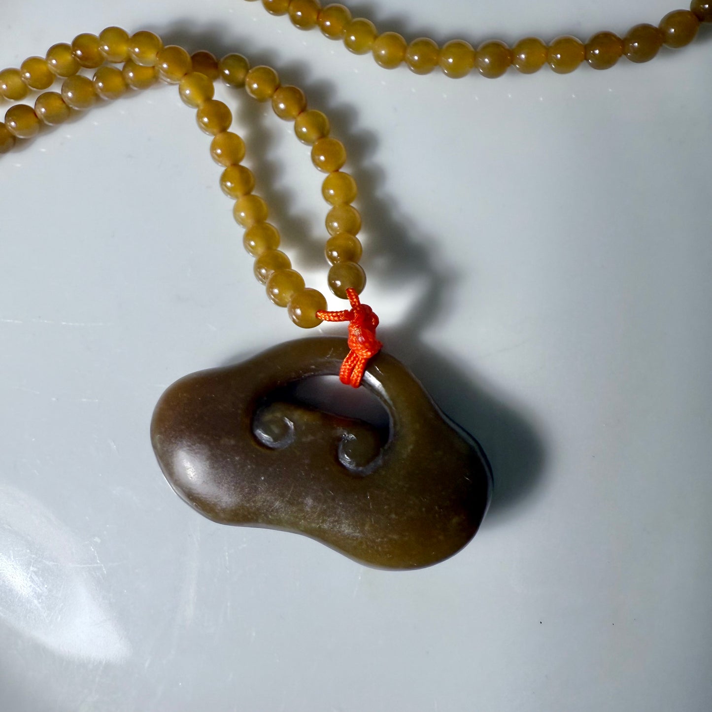 Certified sugar brown Hetian Jade hand carved Ruyi Lock necklace