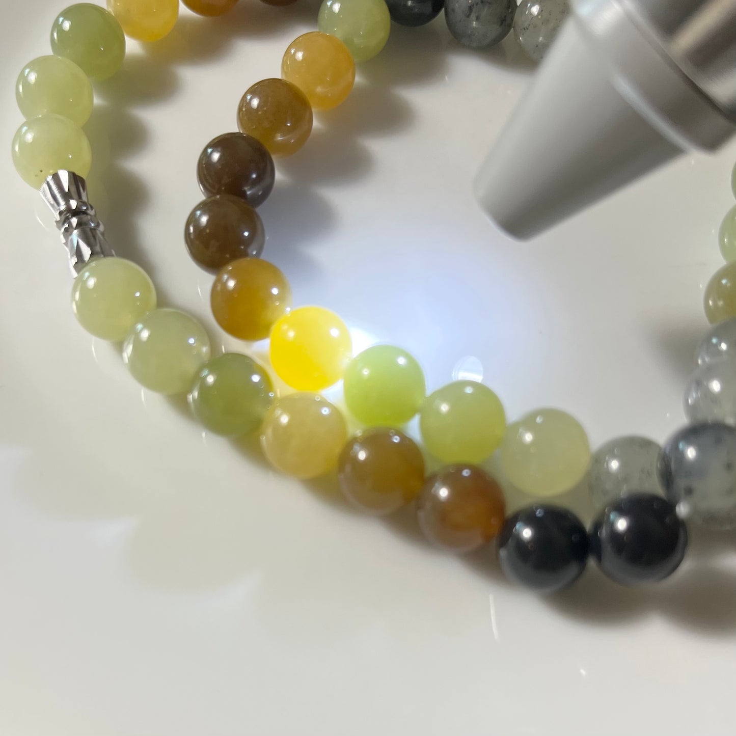 Certified Genuine Loulan multi-color Hetian Jade Nephrite Jade Necklace 8mm barrel beads 18inches