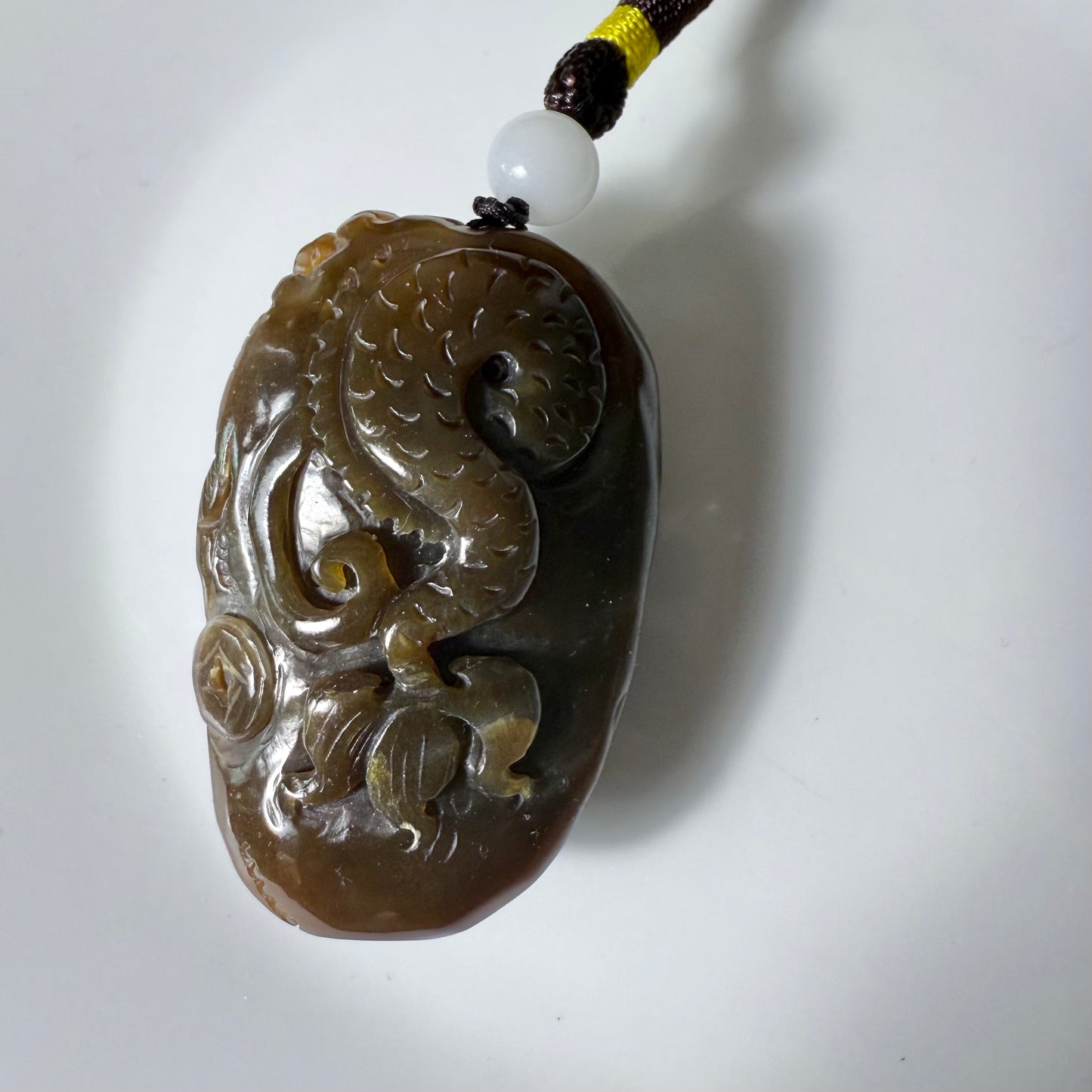 Certified sugar brown Hetian Jade Handheld dragon Ornament hand carved