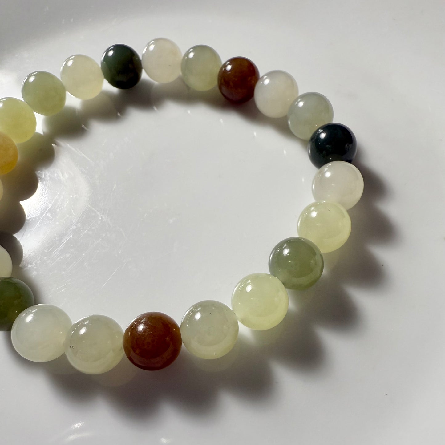 Certified genuine multiple color Hetian jade nephrite jade Bracelet - 8mm beads 6 inch length