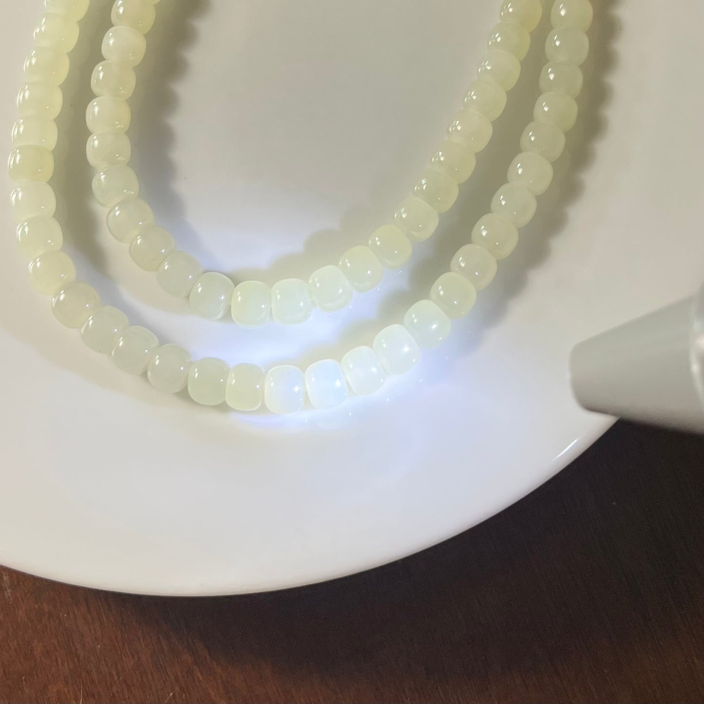 Certified Genuine White Hetian Jade Nephrite Jade Necklace 6mm barrel beads 20 inches