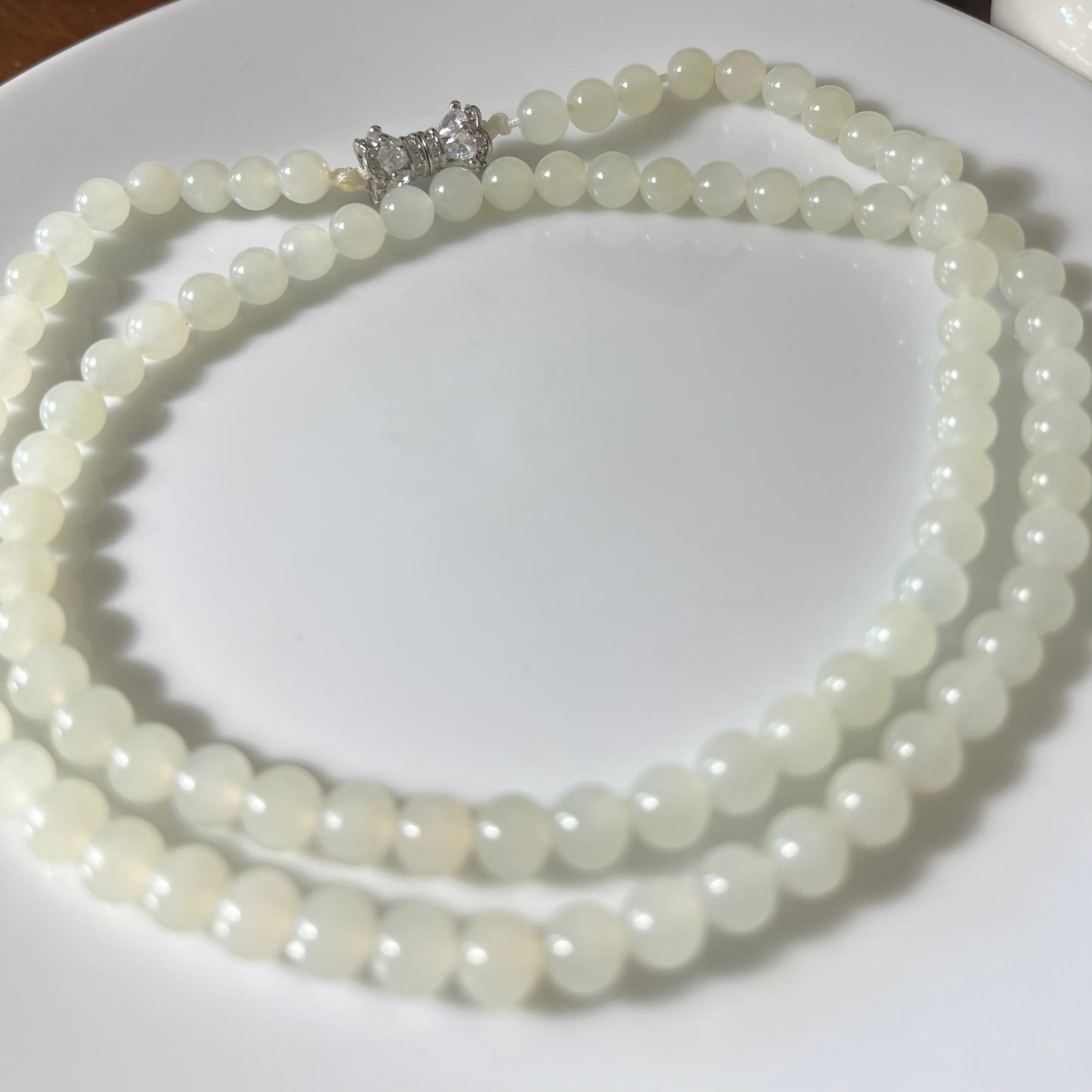 Genuine White Hetian Jade Nephrite Jade Necklace 6mm beads 23 inches