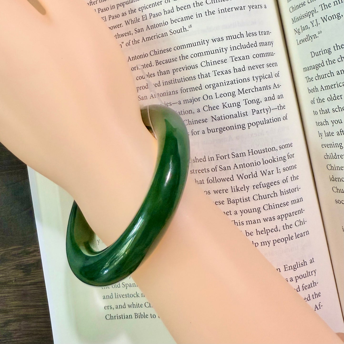 Certified Genuine Siberian spinach green premium nephrite jade bracelet bangle - inner diameter 54mm