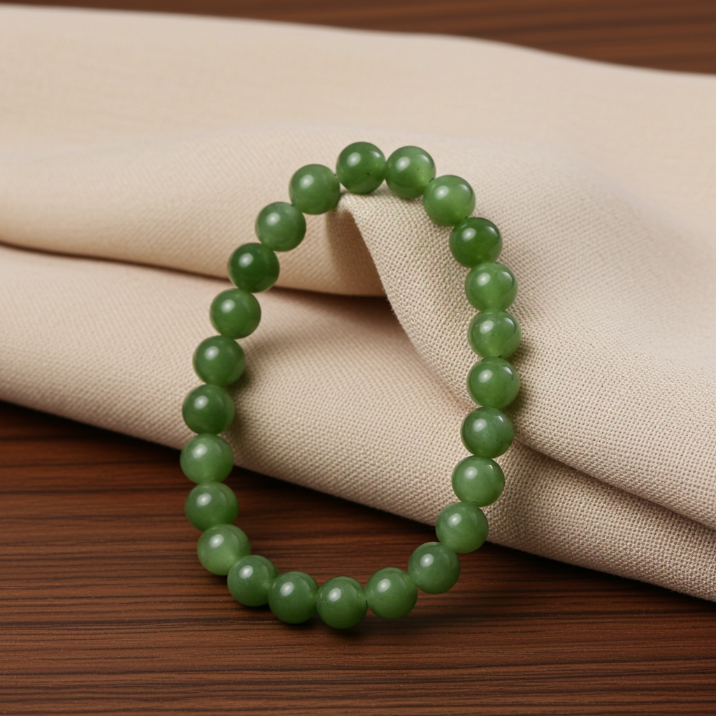 Certified genuine Siberian nephrite Hetian jade Bracelet - 8mm beads 6 inch length
