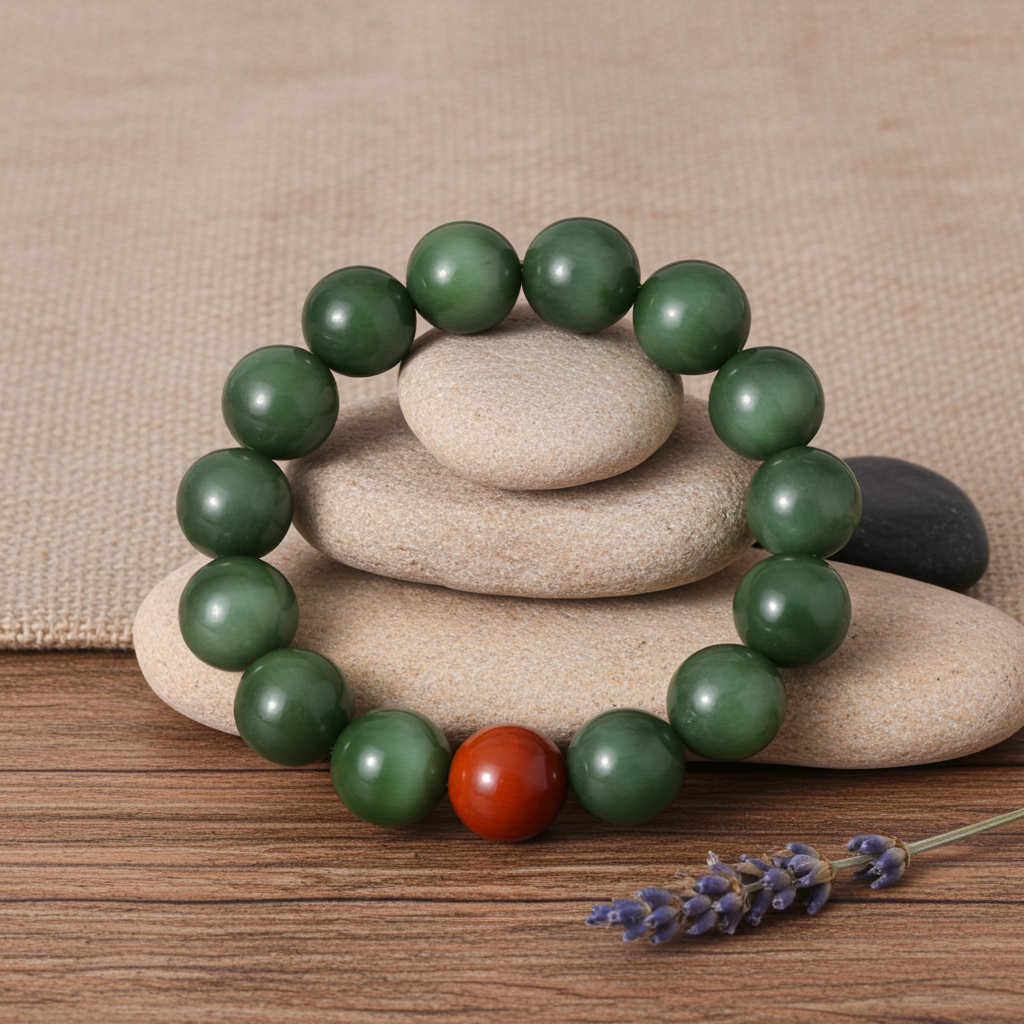 Certified genuine Siberian cat-eye dark green nephrite jade Bracelet - 13mm large beads 6.75 inch length