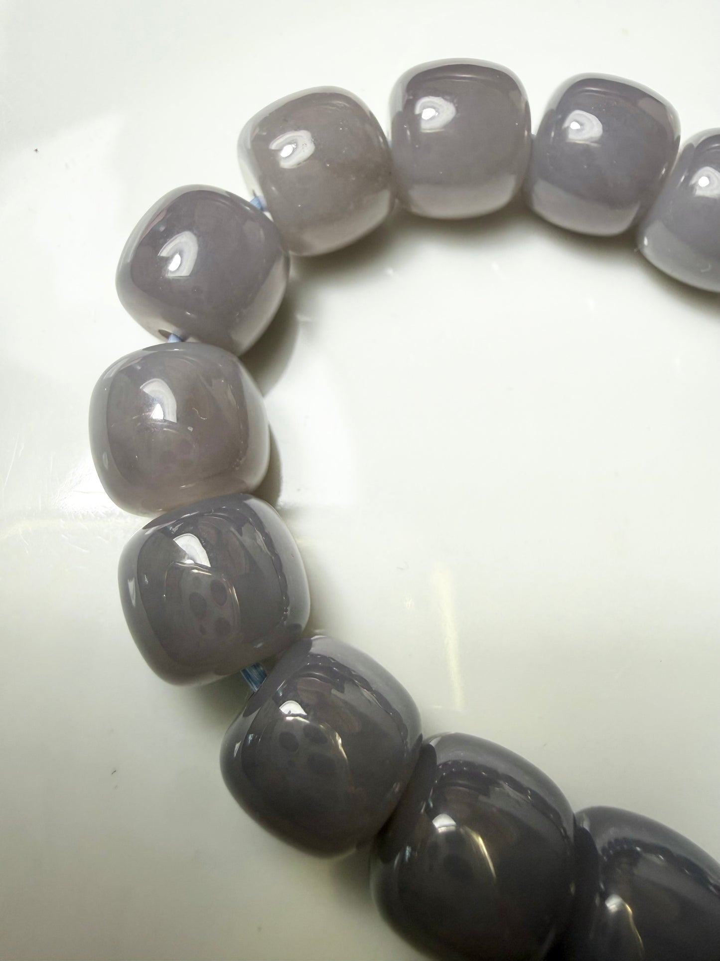 Certified genuine Violet Hetian jade nephrite jade Bracelet with one Siberian bead - 11.5 mm barrel beads 6.5 inches length