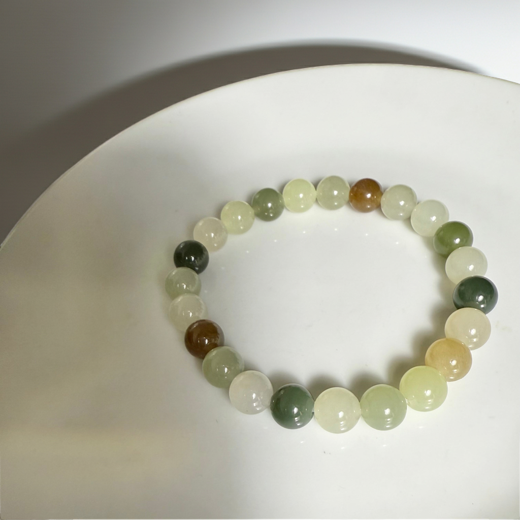 Certified genuine multiple color Hetian jade nephrite jade Bracelet - 8mm beads 6 inch length