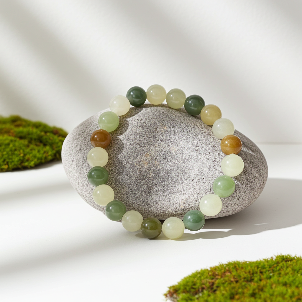 Certified genuine multiple color Hetian jade nephrite jade Bracelet - 8mm beads 6 inch length