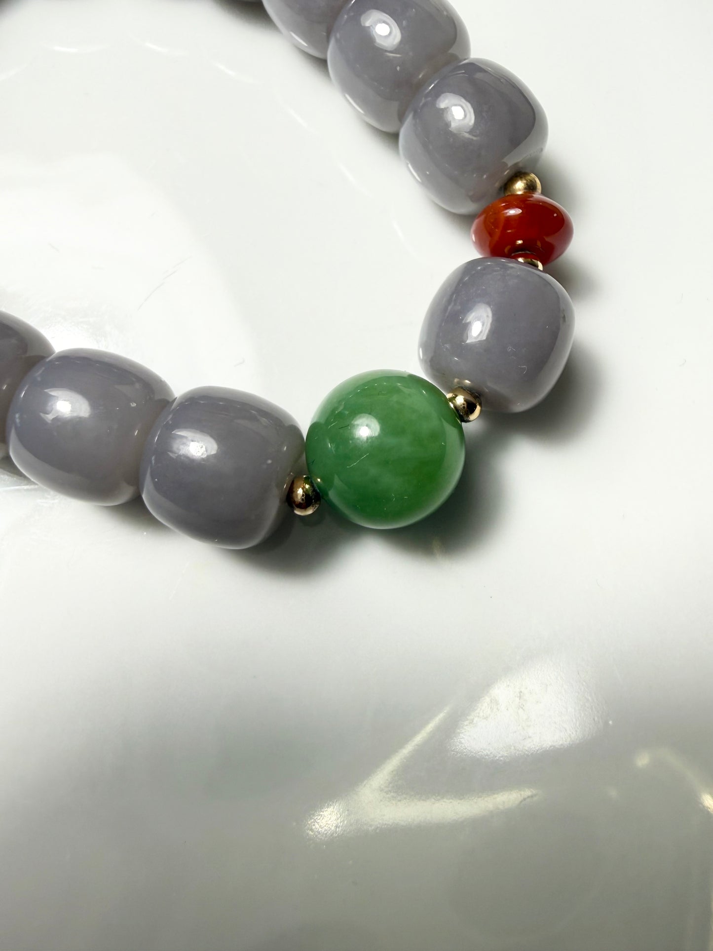 Certified genuine Violet Hetian jade nephrite jade Bracelet with one Siberian bead - 11.5 mm barrel beads 6.5 inches length