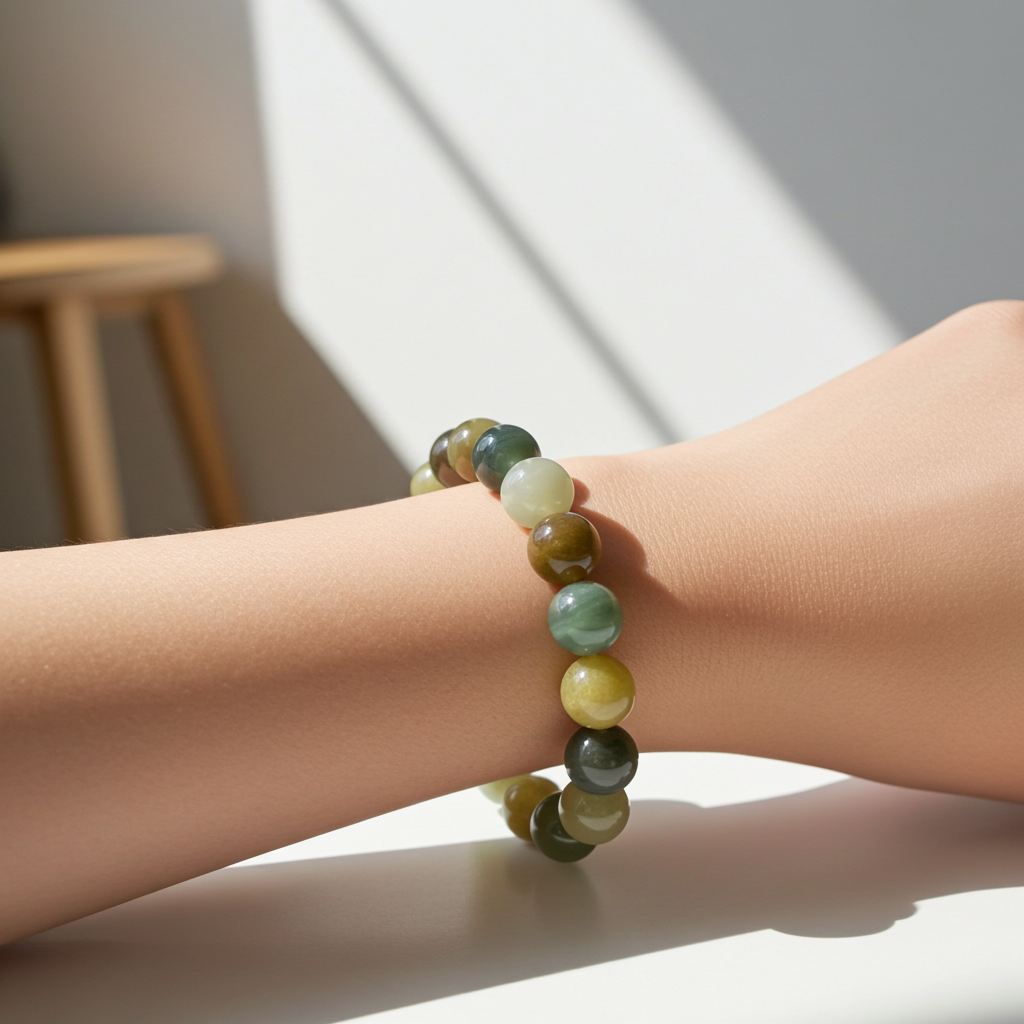 Certified genuine multiple color Hetian jade nephrite jade Bracelet - 10mm beads 6.5 inch length - Loulan color