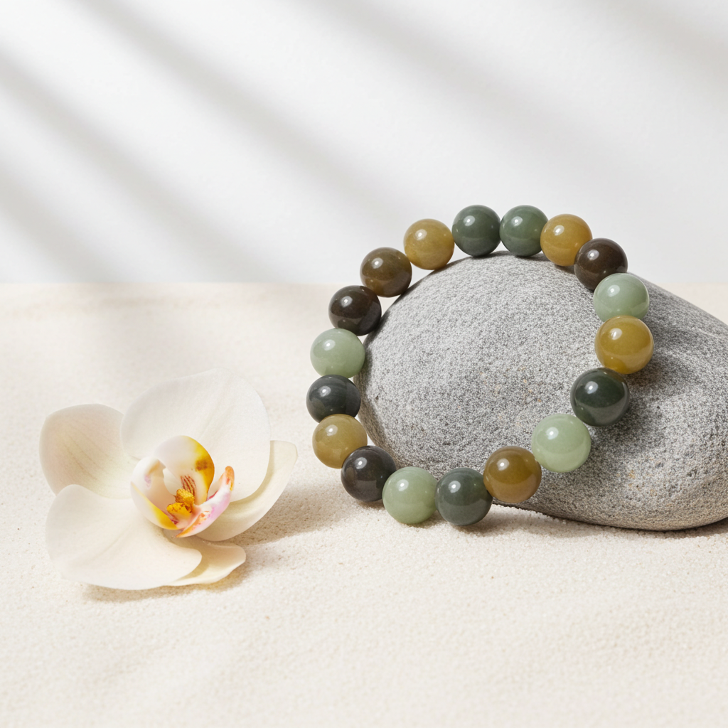 Certified genuine multiple color Hetian jade nephrite jade Bracelet - 10mm beads 6.5 inch length - Loulan color
