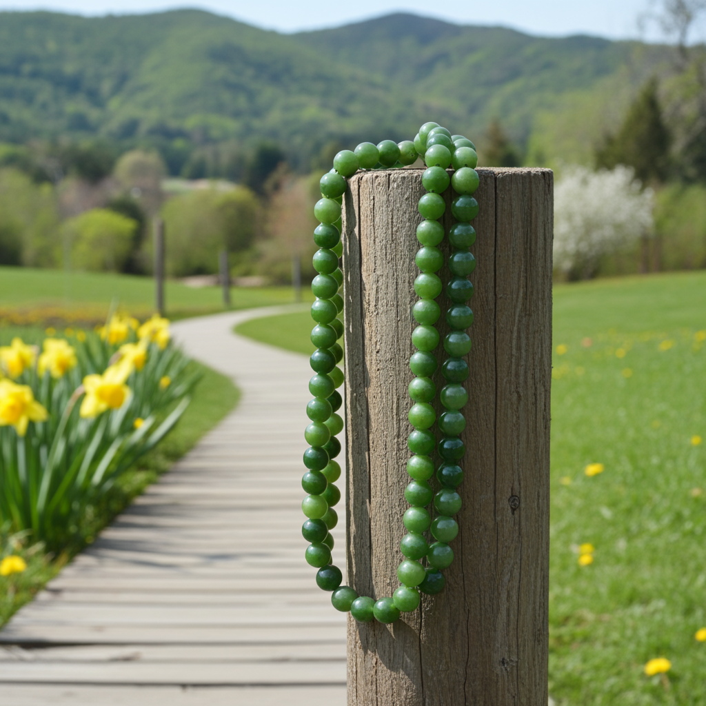 Certified genuine bright green Siberian Nephrite Jade necklace - 24 inches 8mm beads