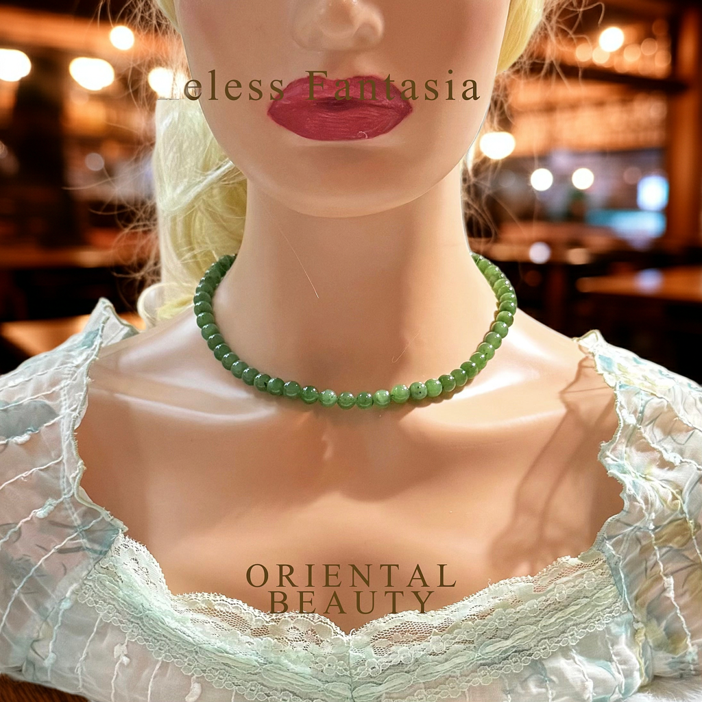 Certified bright Green Siberian genuine nephrite Necklace 17 inches