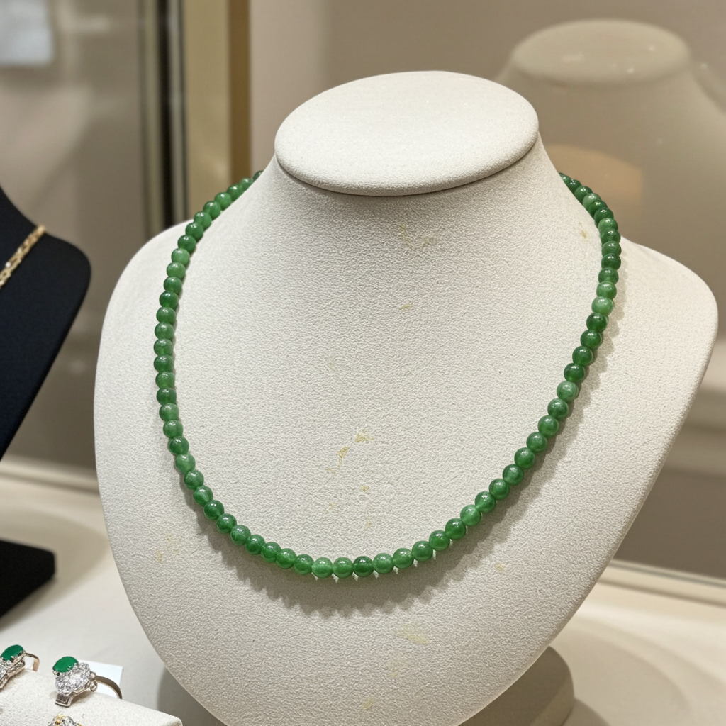 Certified bright Green Siberian genuine nephrite Necklace 17 inches