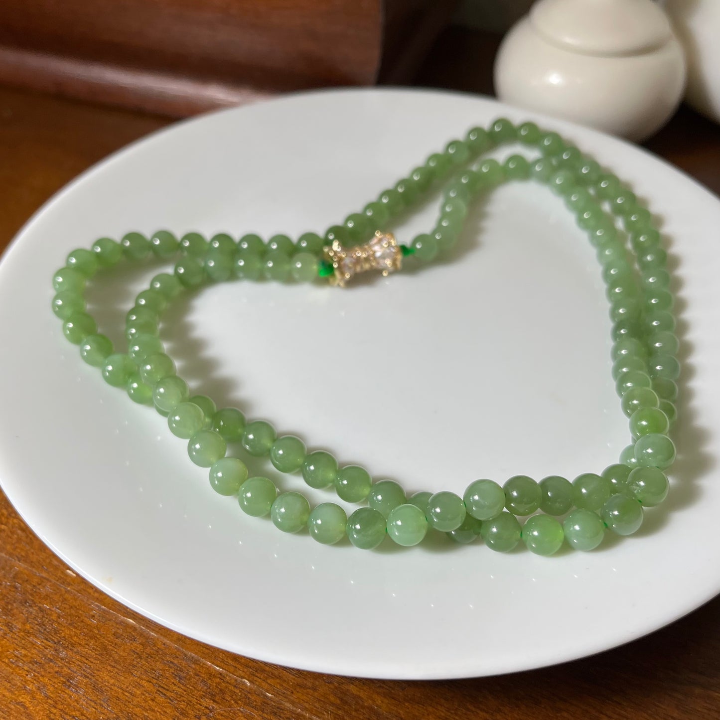 Certified genuine Siberian Nephrite Jade necklace - 6mm beads 26 inches length
