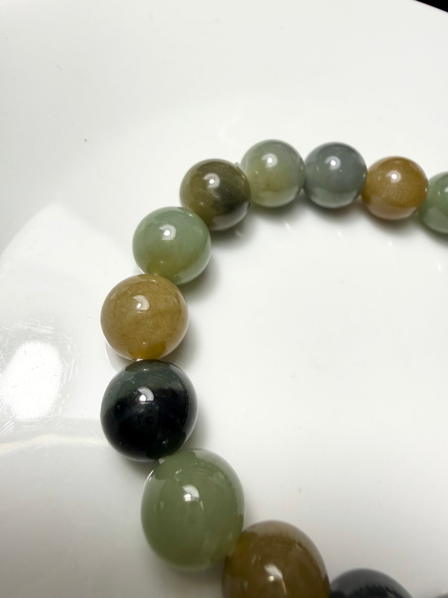 Certified genuine multiple color Hetian jade nephrite jade Bracelet - 10mm beads 6.5 inch length - Loulan color
