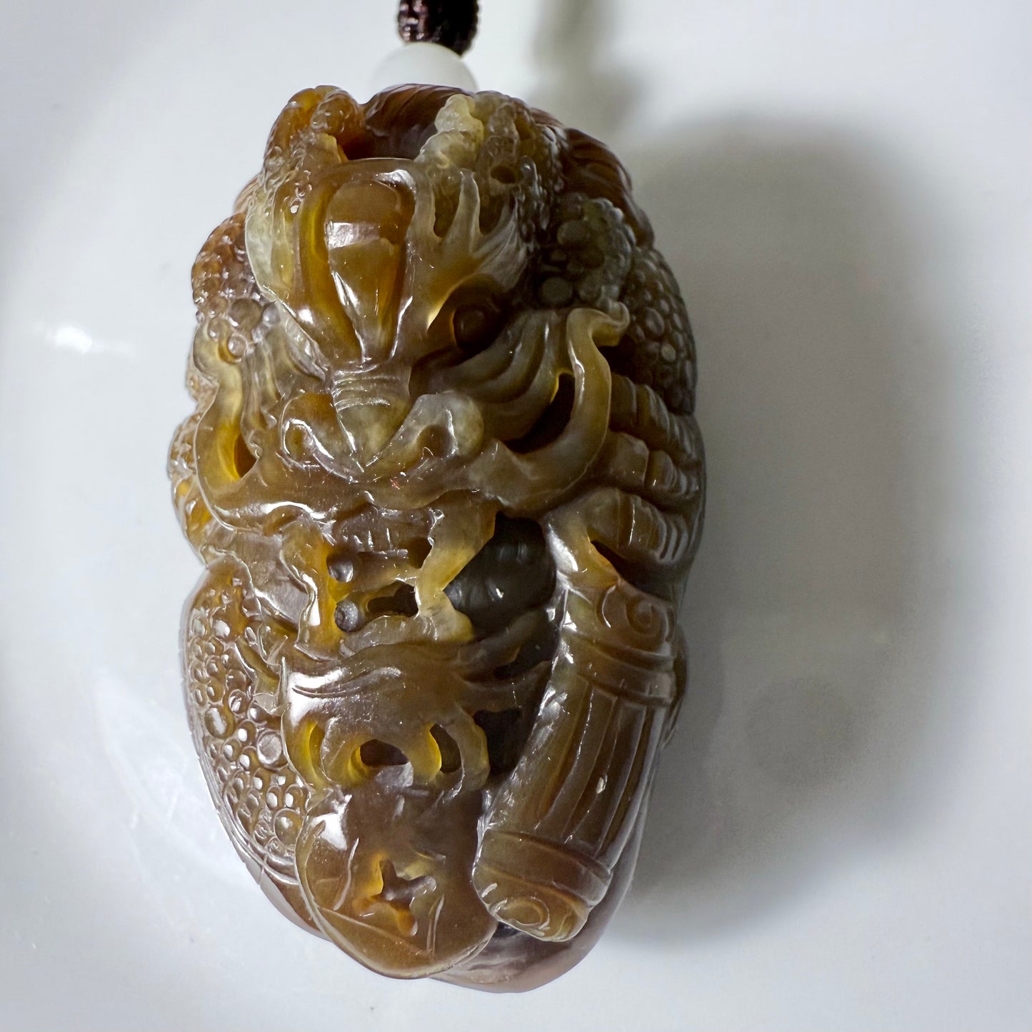 Certified sugar brown Hetian Jade Handheld dragon Ornament hand carved