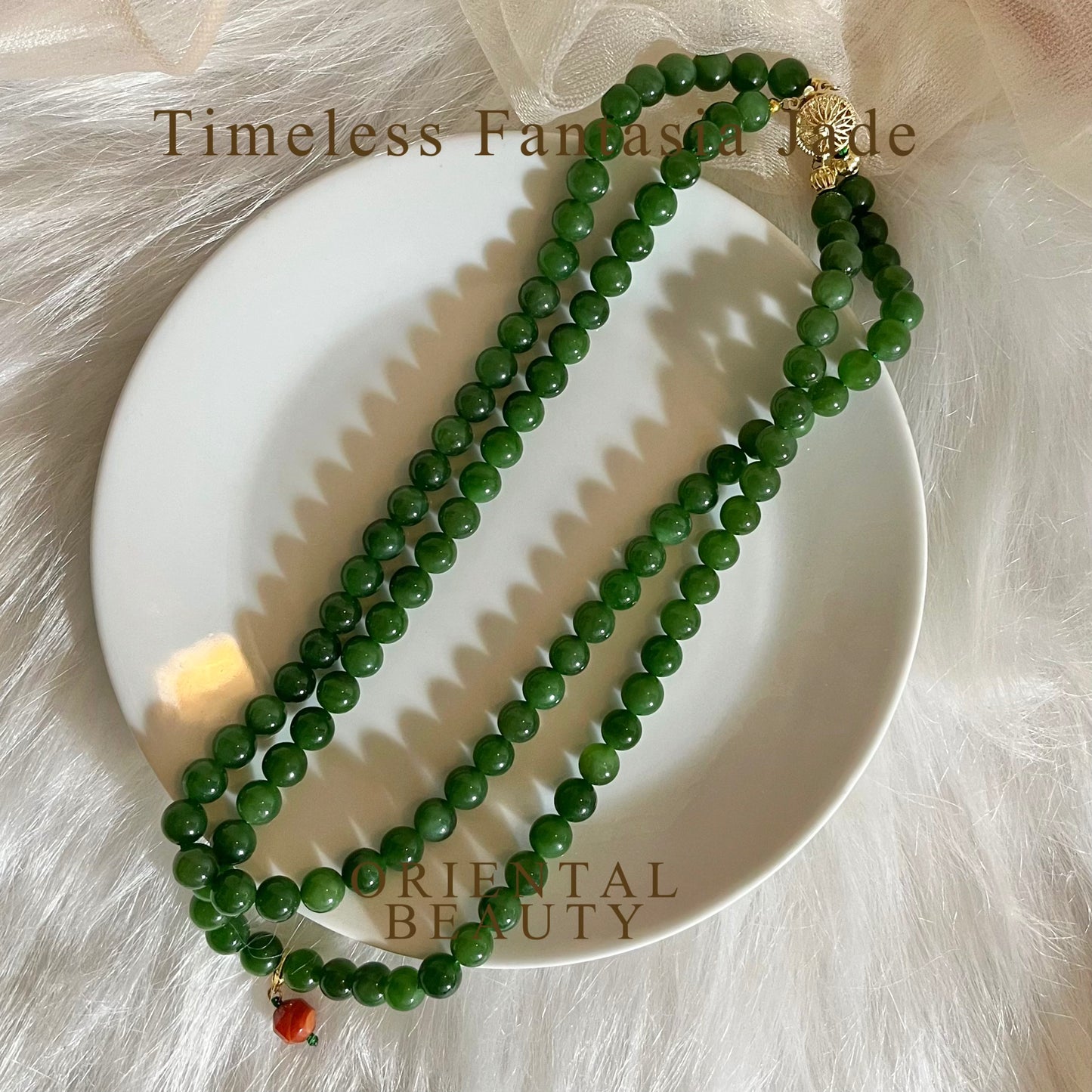 Certified genuine bright green Siberian Nephrite Jade double strand necklace 18 inches - 108 8mm beads