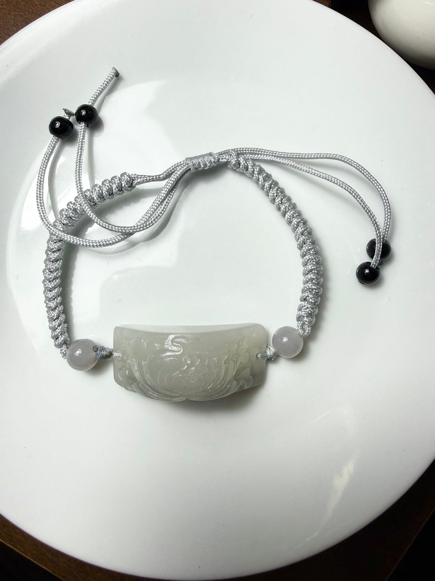 Certified Smoky violet Hetian jade nephrite jade Bracelet hand-carved peony