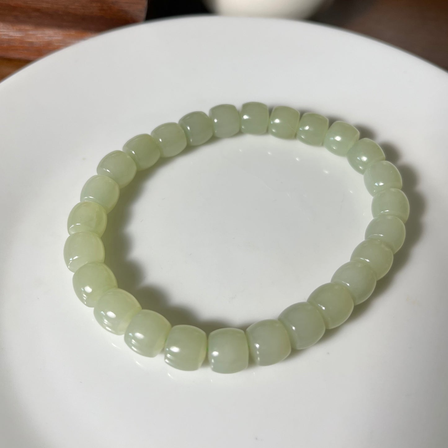 Certified genuine green Hetian jade nephrite jade Bracelet - 8mm beads 6.75 inches