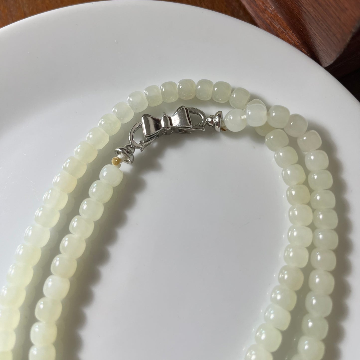 Certified Genuine White Hetian Jade Nephrite Jade Necklace 6mm barrel beads 20 inches
