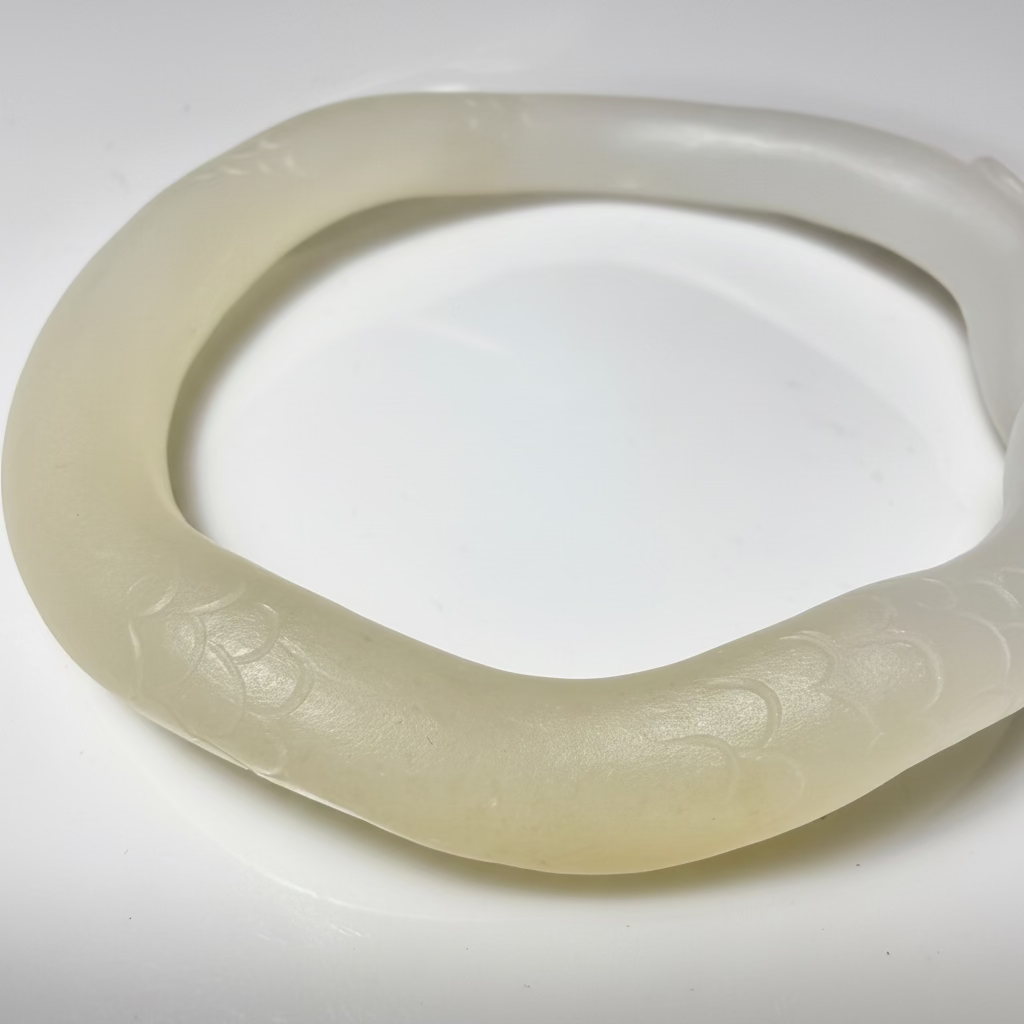 Certified white and sugar Hetian jade nephrite jade bracelet carved snake shaped oval bangle - inner diameter 55.5x50mm(equal to 52mm circle)