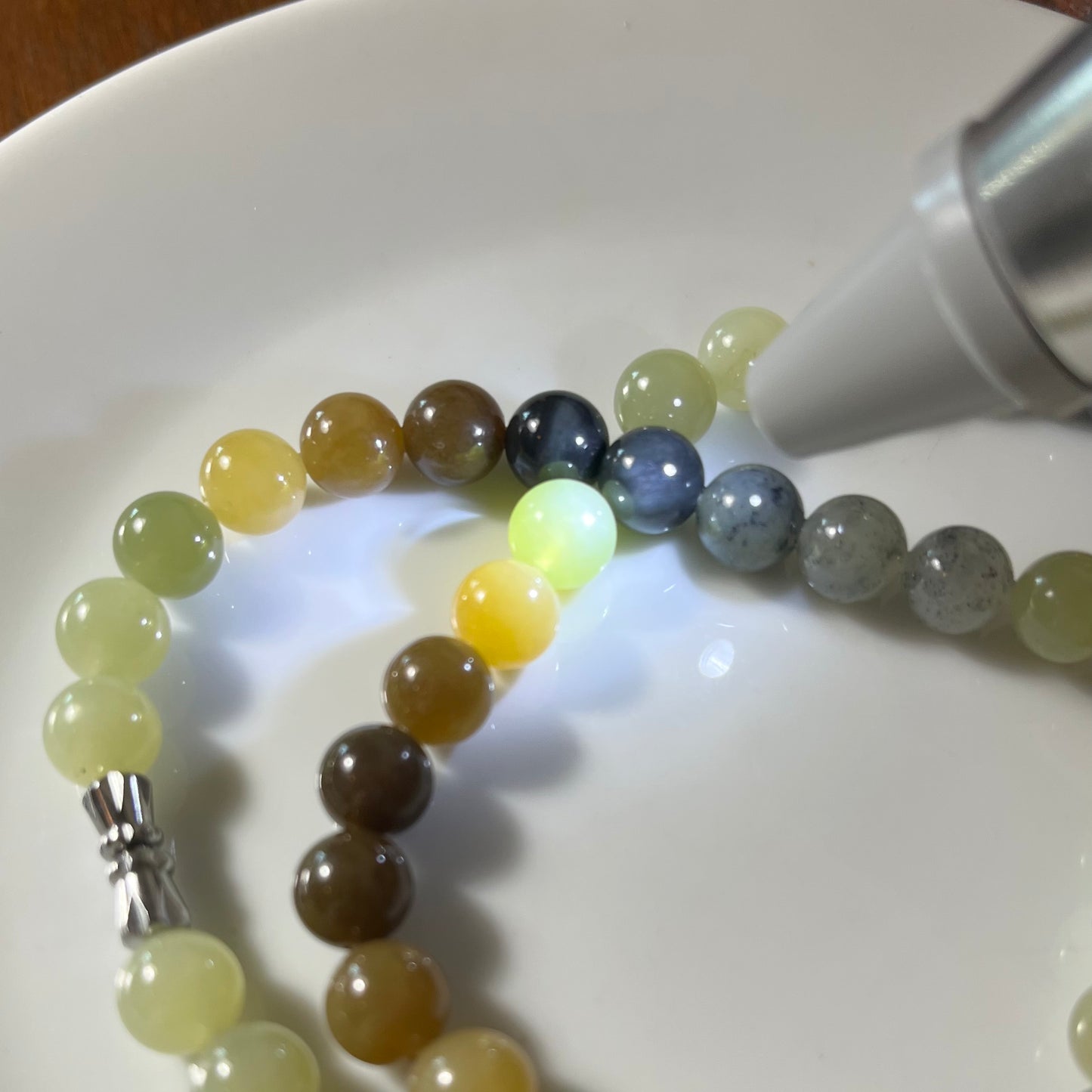 Certified Genuine Loulan multi-color Hetian Jade Nephrite Jade Necklace 8mm barrel beads 18inches