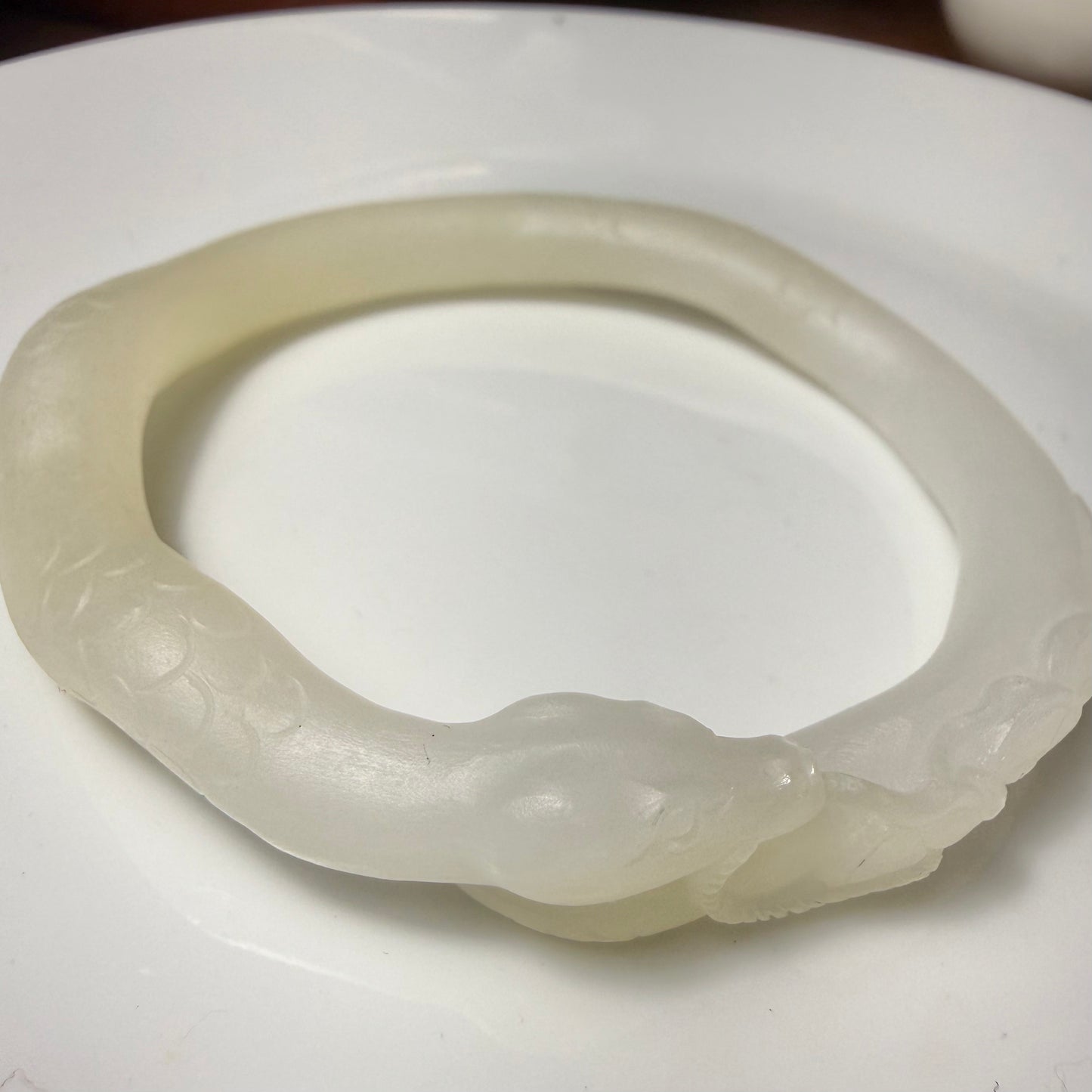 Certified white and sugar Hetian jade nephrite jade bracelet carved snake shaped oval bangle - inner diameter 55.5x50mm(equal to 52mm circle)
