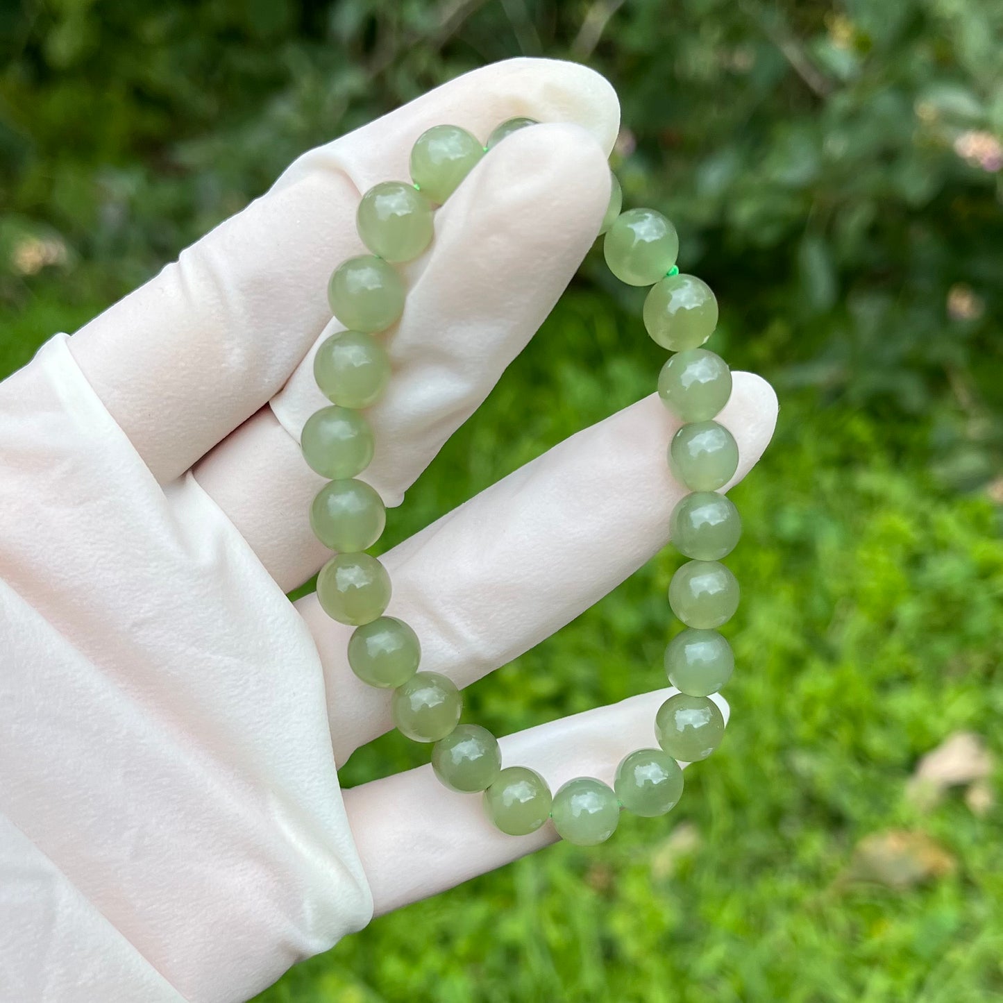 Certified light green nephrite / Hetian Jade Bracelet With 8mm beads 6 inches length