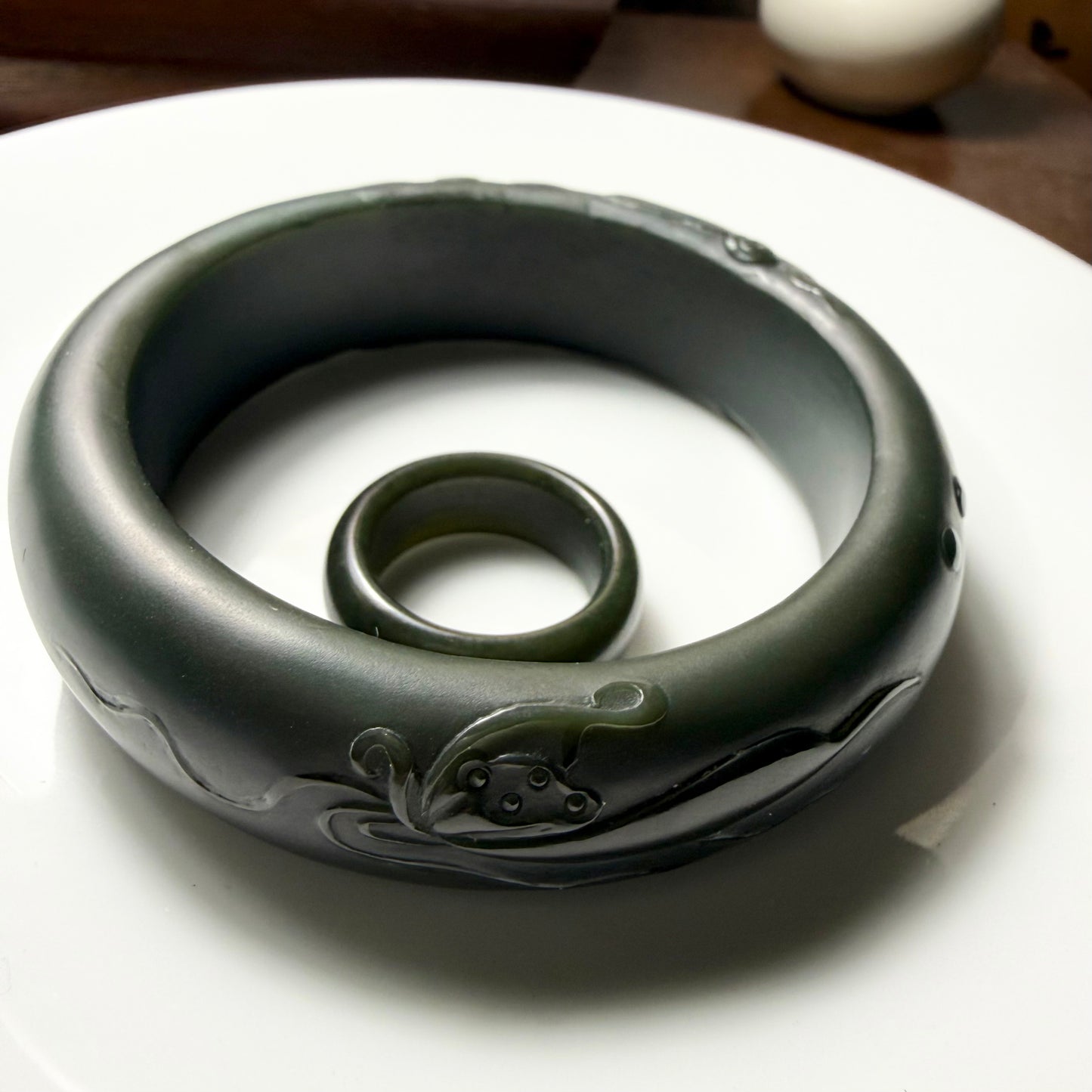 Certified Genuine Hetian Jade nephrite jade Bracelet Deep Green bangle - 56mm inner diameter
