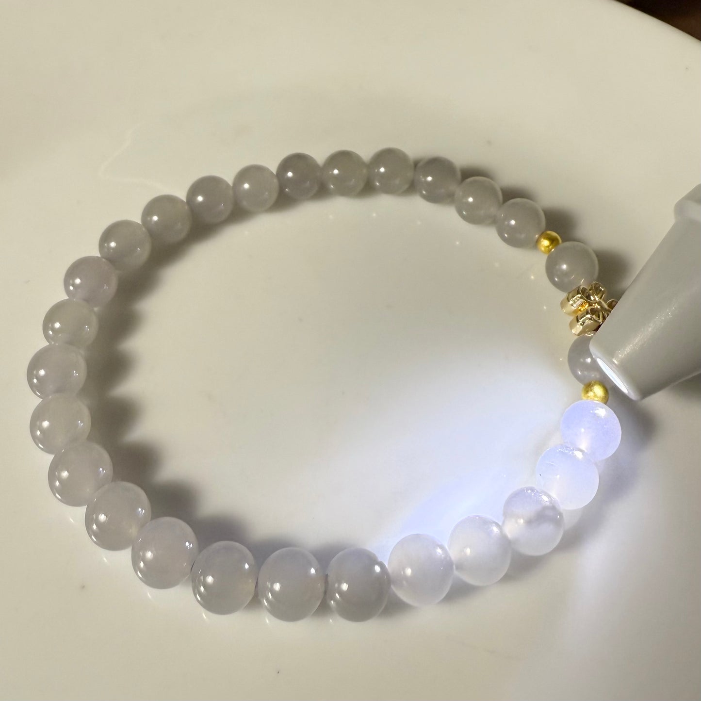 Certified genuine purple violet Hetian jade nephrite jade Bracelet -6 mm beads 5.5 inch length