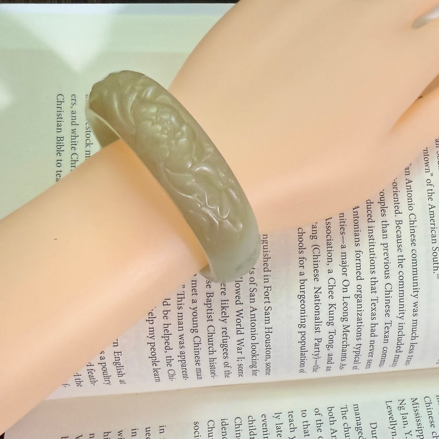 Certified Bluish-white and Sugar brown finely carved genuine nephrite jade Hetian jade bracelet bangle - inner diameter 53mm
