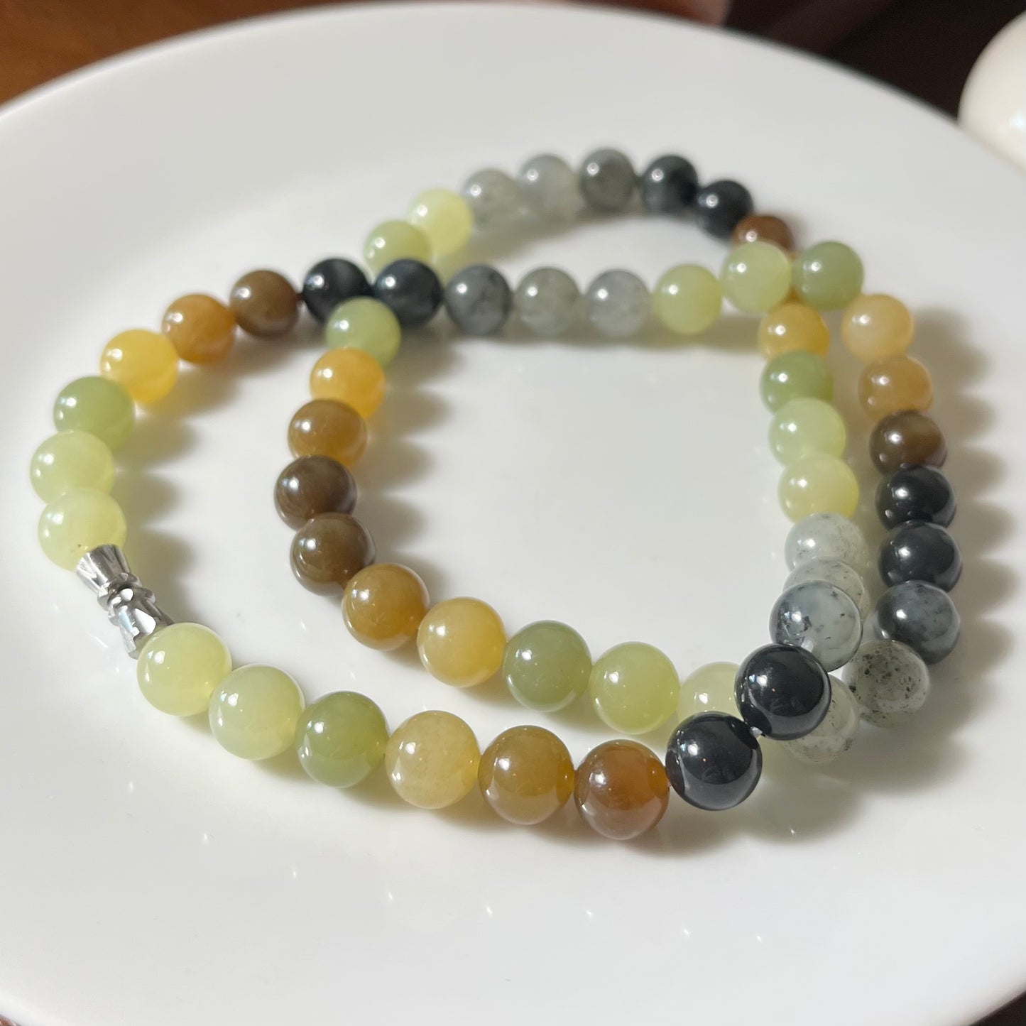 Certified Genuine Loulan multi-color Hetian Jade Nephrite Jade Necklace 8mm barrel beads 18inches