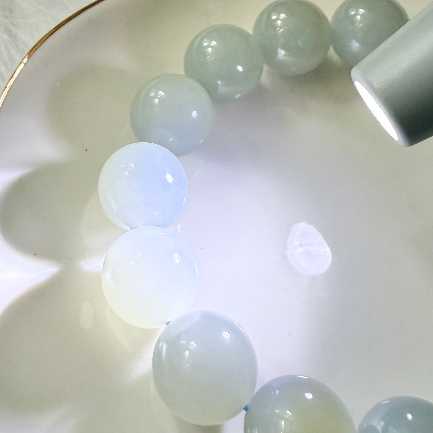 Premium genuine Hetian jade nephrite jade bracelet 6.5 inches light blue 12mm Beads