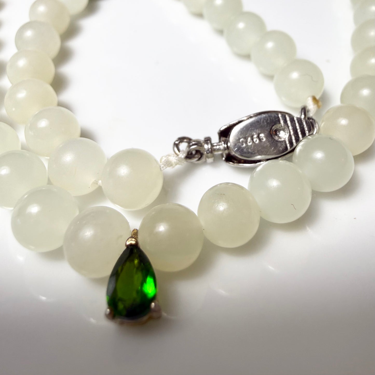 Certified Genuine White Hetian Jade Nephrite Jade Necklace 6mm barrel beads 14 inches Clavicle Necklace