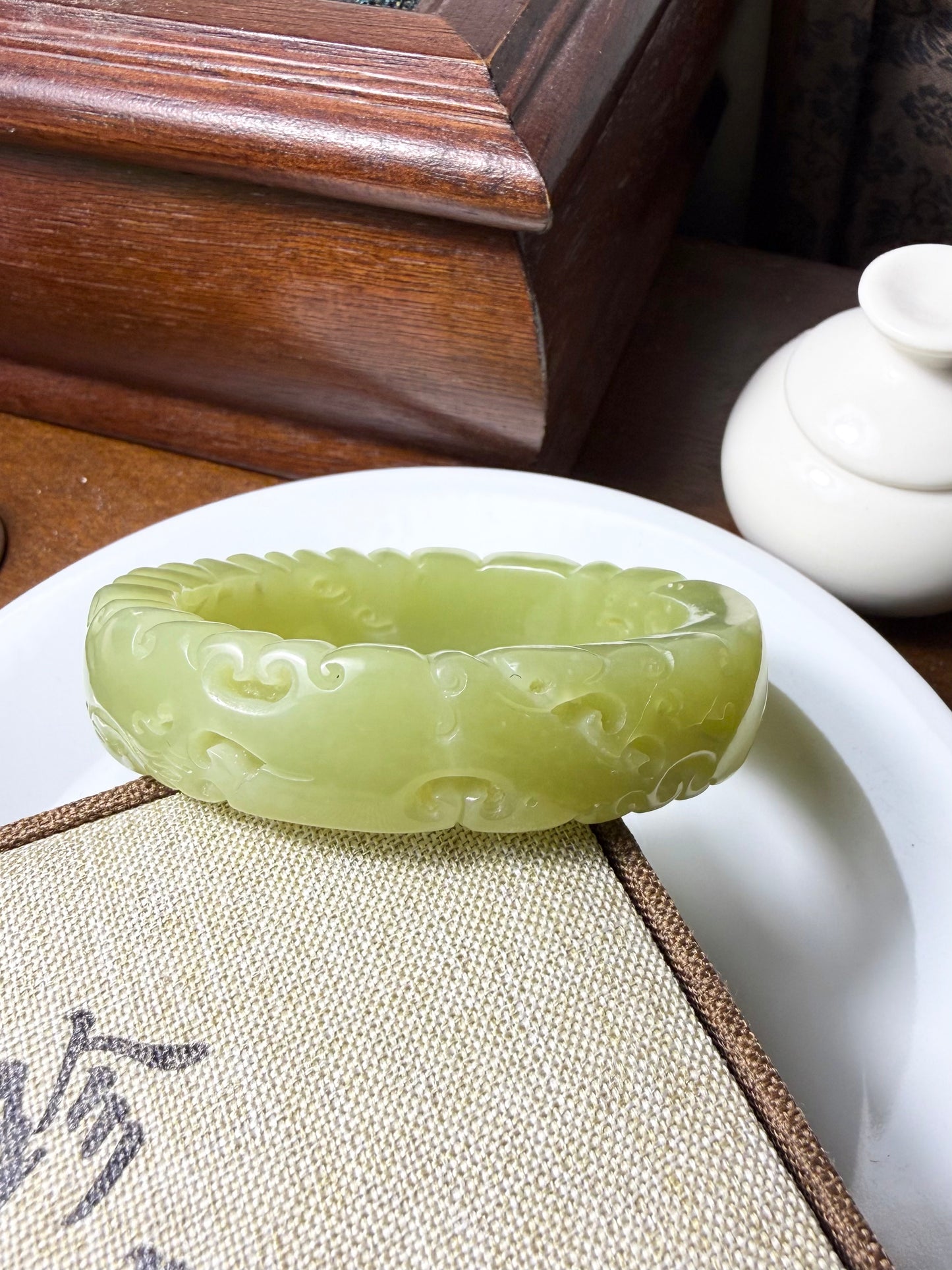 Certified Genuine Yellow Hetian Jade nephrite jade Bracelet Carved bangle - 54mm inner diameter