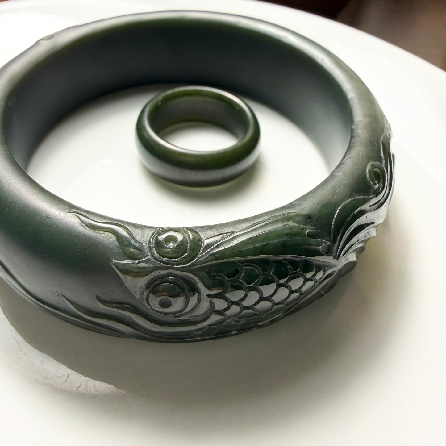 Certified Genuine Hetian Jade nephrite jade Bracelet Deep Green bangle - 56mm inner diameter