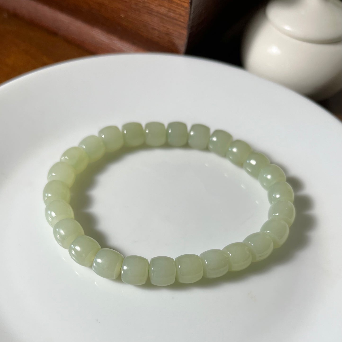 Certified genuine green Hetian jade nephrite jade Bracelet - 8mm beads 6.75 inches