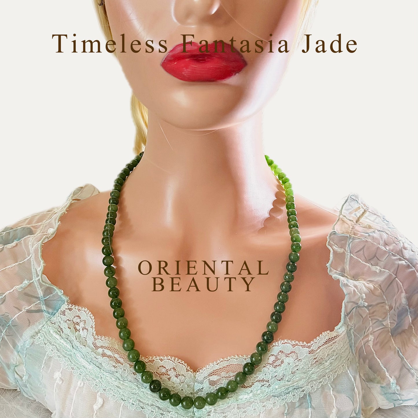 Certified genuine bright green Siberian Nephrite Jade necklace - 24 inches 8mm beads