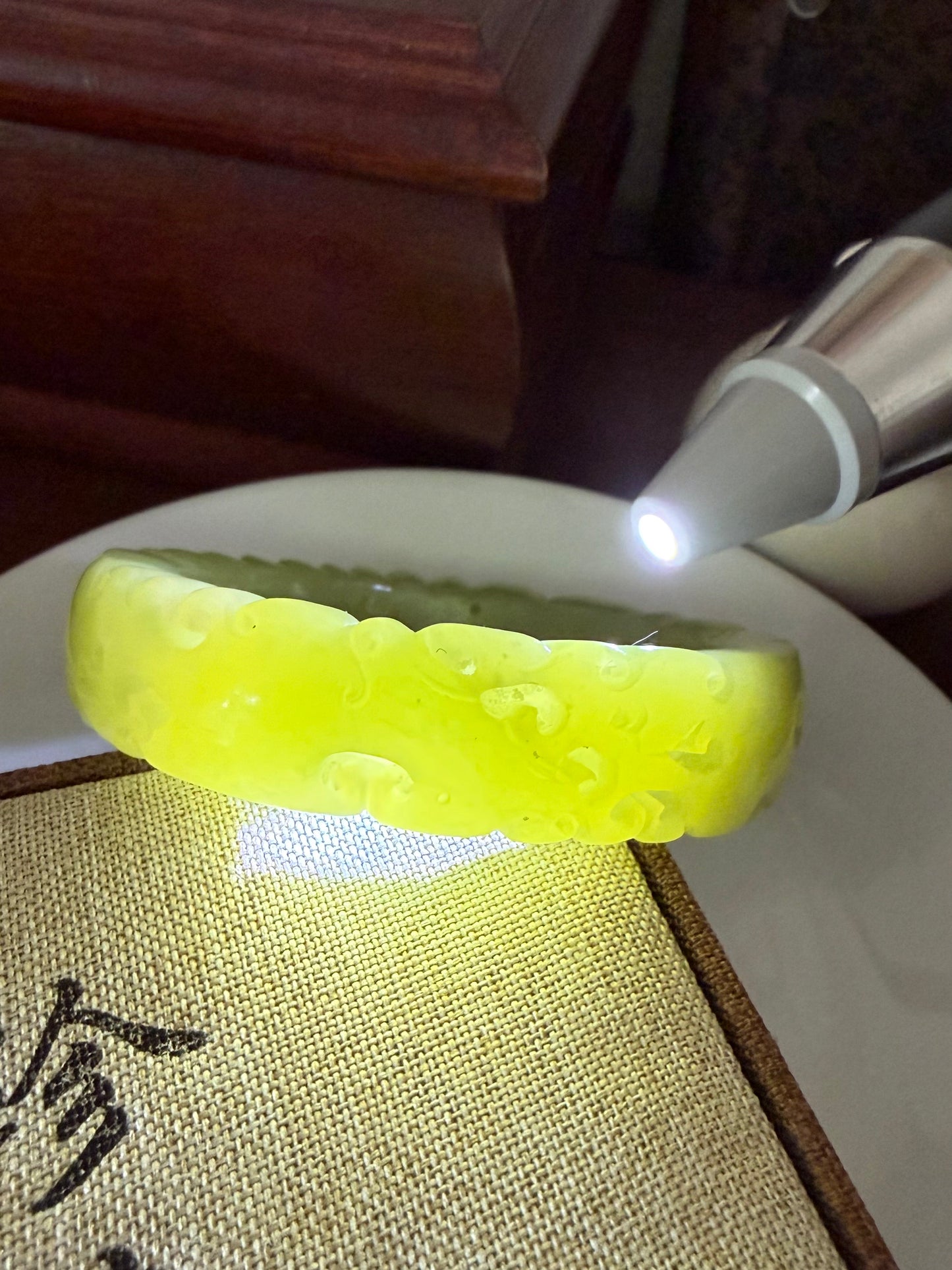 Certified Genuine Yellow Hetian Jade nephrite jade Bracelet Carved bangle - 54mm inner diameter