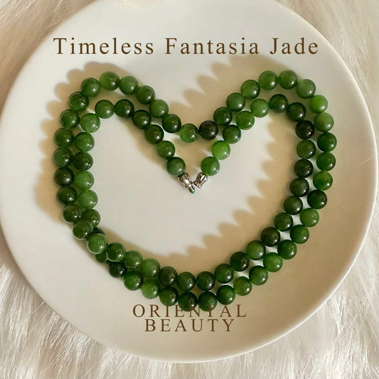Certified genuine bright green Siberian Nephrite Jade necklace - 24 inches 8mm beads