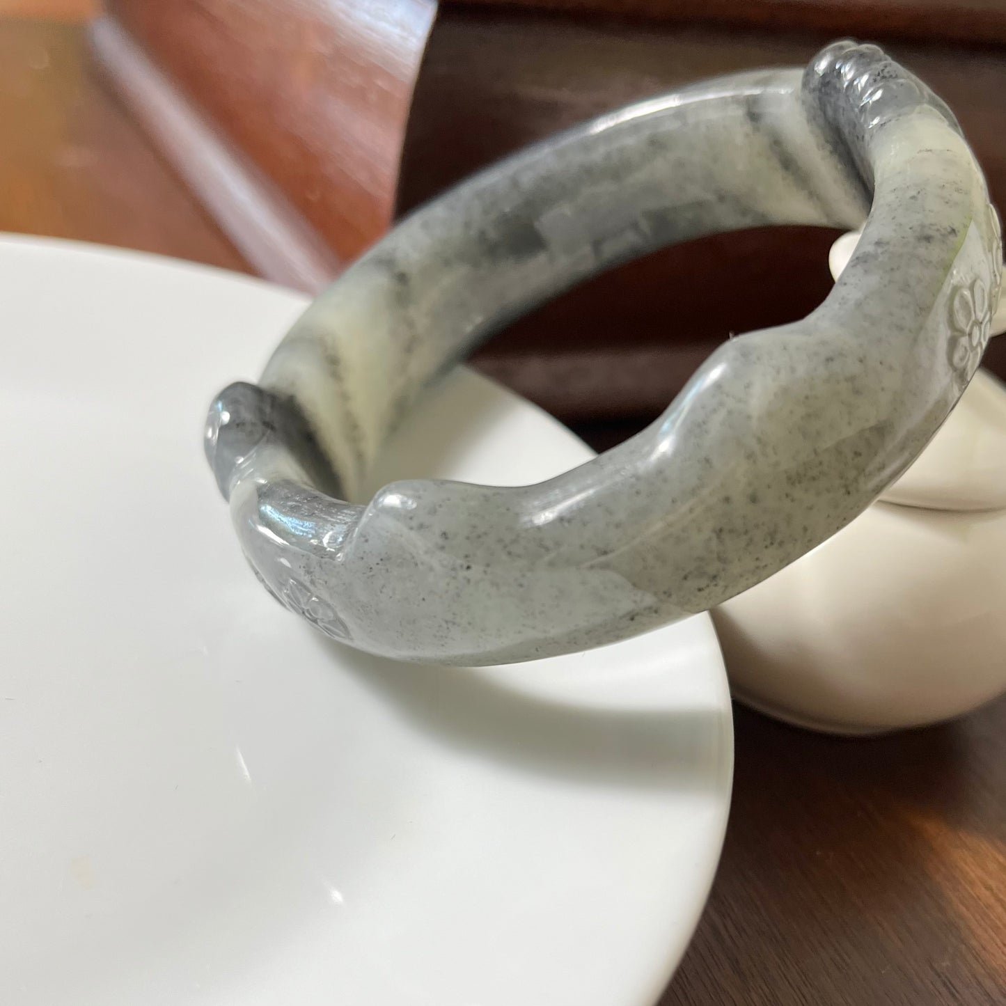 Certified Genuine Qinghua Hetian Jade nephrite jade kitty Bracelet bangle - 60mm inner diameter